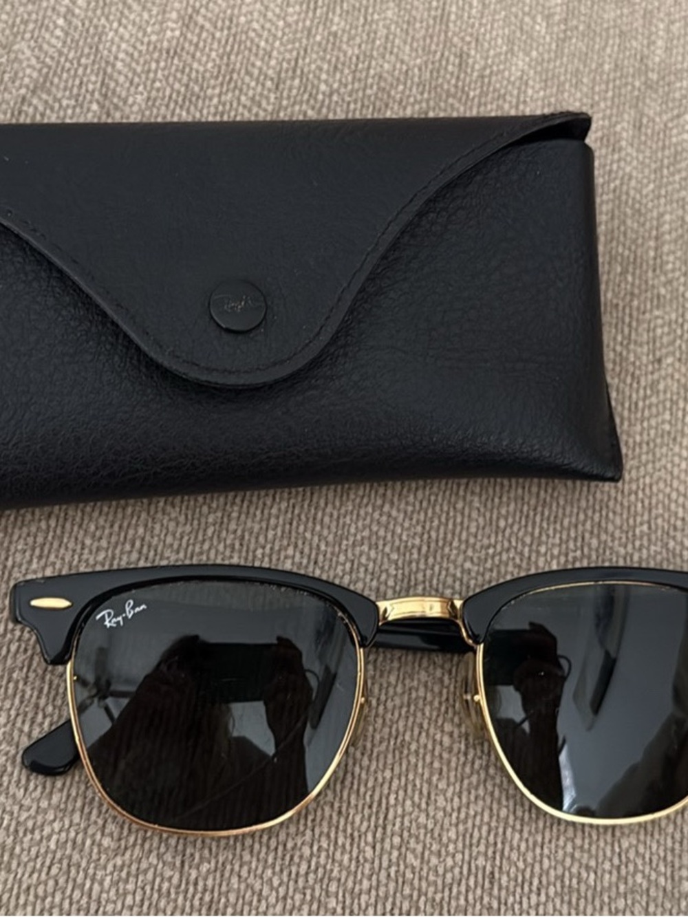 Ray-Ban Black and Gold Clubmaster Sunglasses with Case